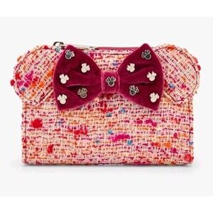 NWT Loungefly Pink Bouclé Fabric Minnie Mouse Ears Velvet Bow Wallet